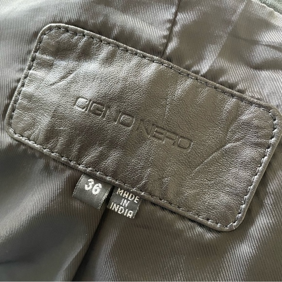 Cigno Nero Black Leather Shawl Collar Open Front Ribbed Knit Combo Jacket 36/4 - Picture 6 of 8